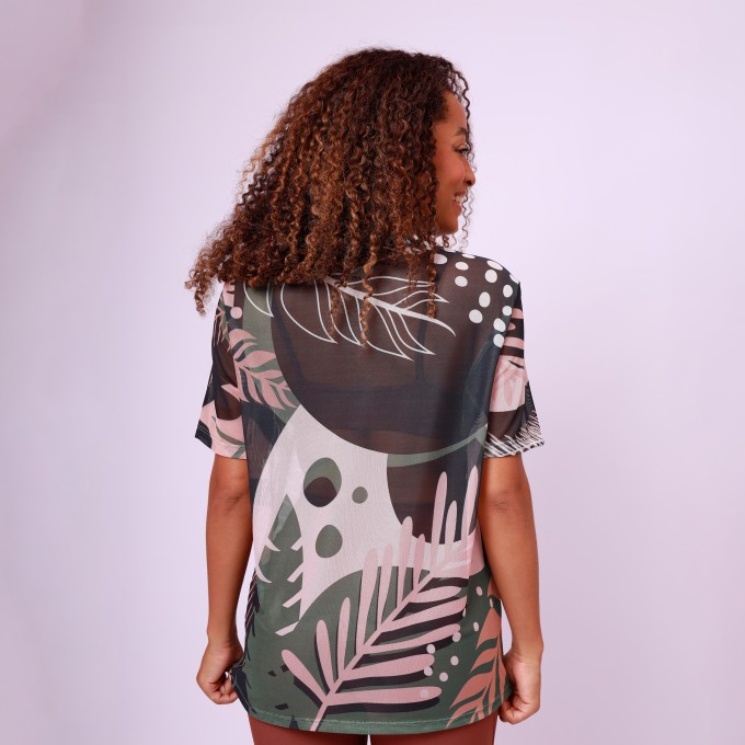 Camisão De Tule Estampado - Folhagem