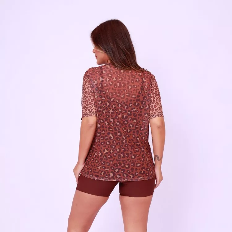Camisão de Tule Estampado - Onça Chocolate