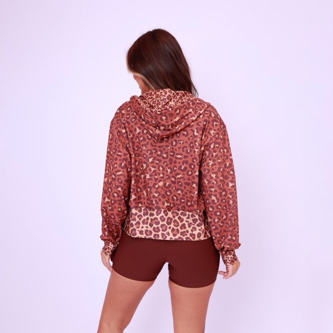 Jaqueta Com Capuz Comfy Estampado - Onça Chocolate