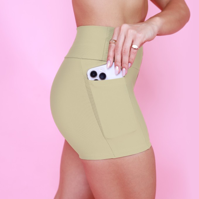 Conjunto Top Camiseta & Short com Bolso Unilateral - Pistache