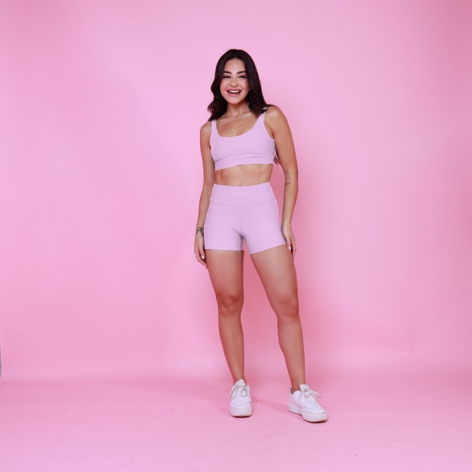 Conjunto Top Camiseta & Short com Bolso Unilateral - Lavanda