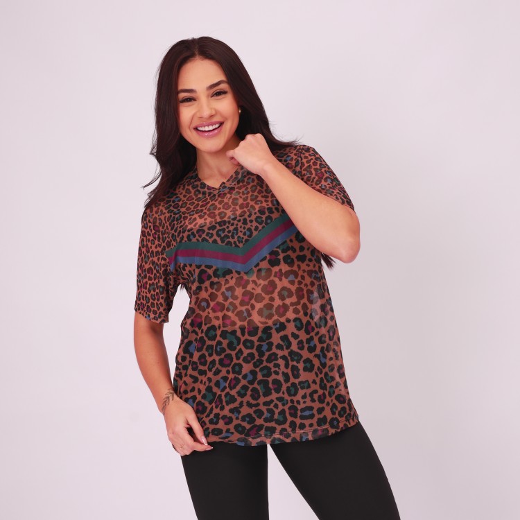 Camisão de Tule Estampado - Onça Color