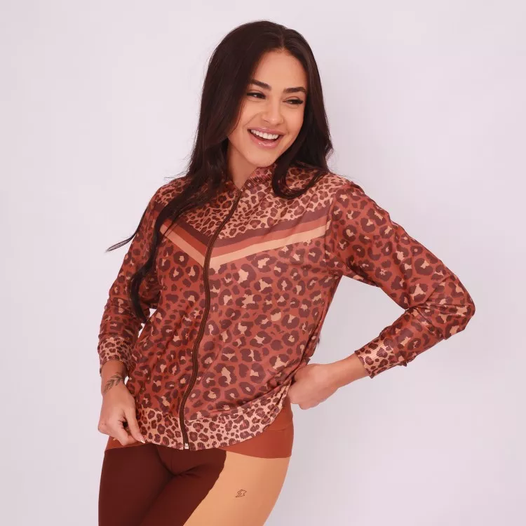 Jaqueta Básica Estampada - Onça Chocolate