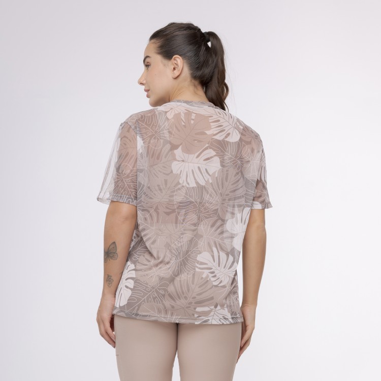 Camisão De Tule Estampado - Costela Nude