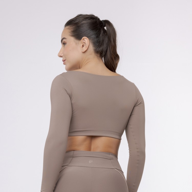 Top Cropped Manga Longa Sleek - Marrom Trufa