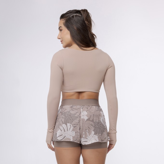 Top Cropped Manga Longa Sleek - Café com Leite