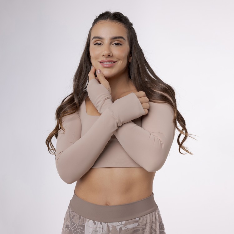 Top Cropped Manga Longa Sleek - Café com Leite
