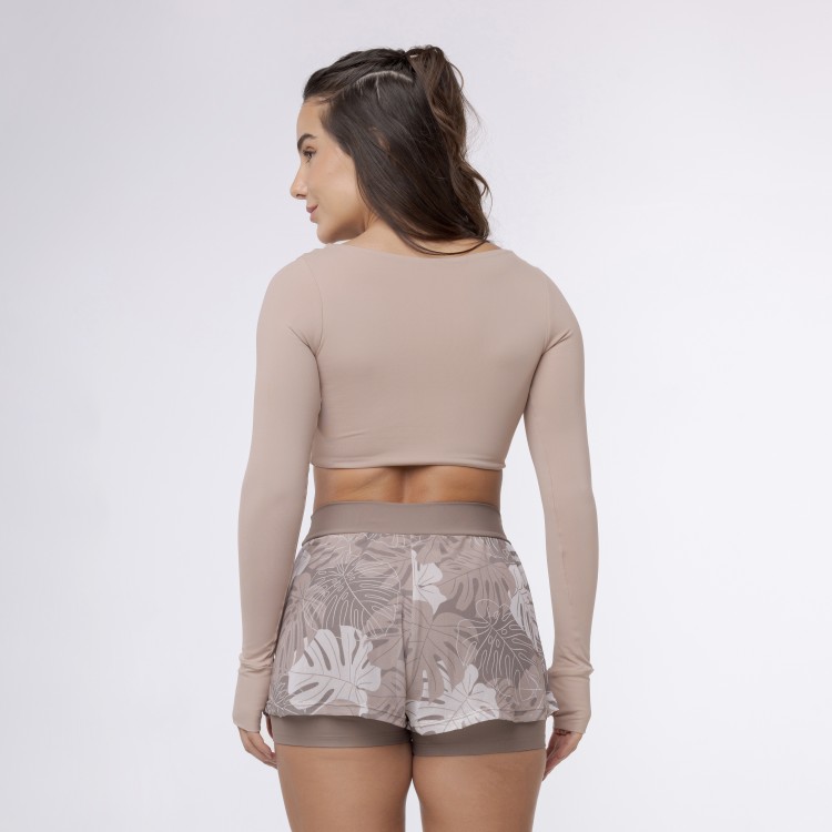 Top Cropped Manga Longa Sleek - Café com Leite