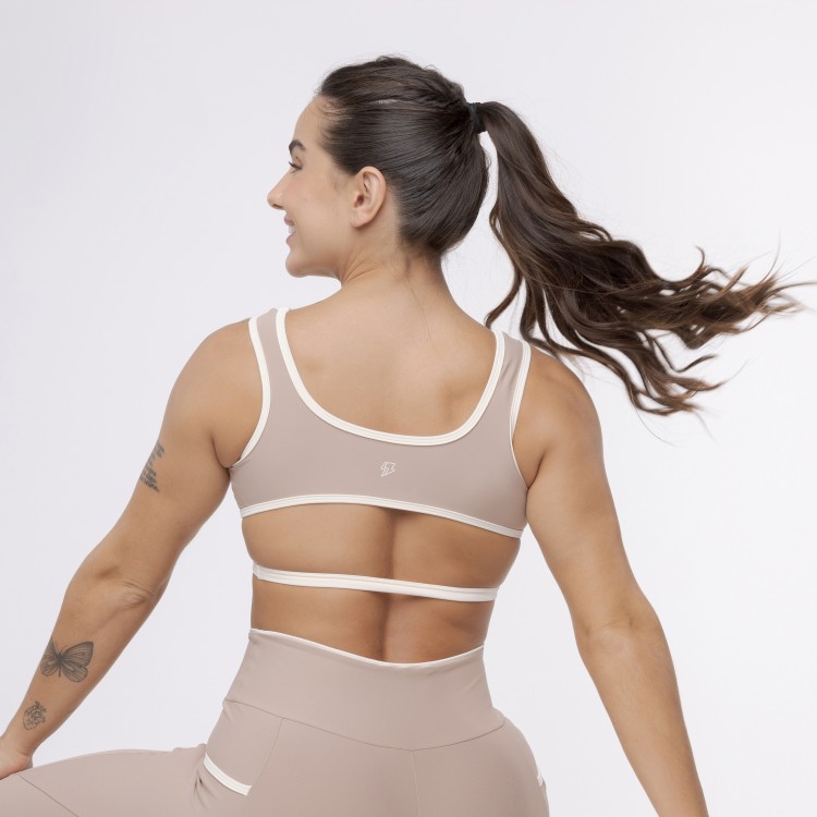 Top Camiseta Bicolor Abertura Costas - Café com Leite & Off White