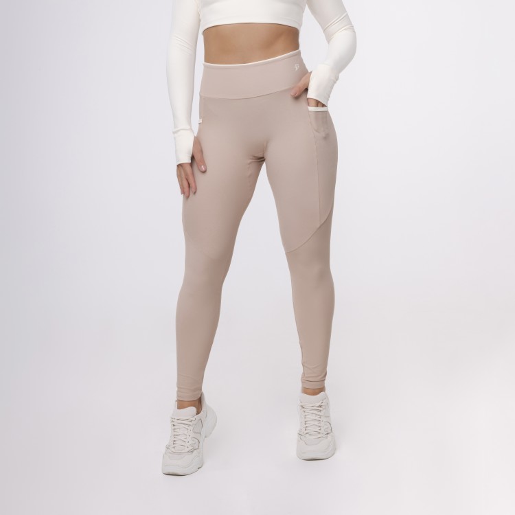 Legging com Bolso Fita Bicolor - Café com Leite & Off White