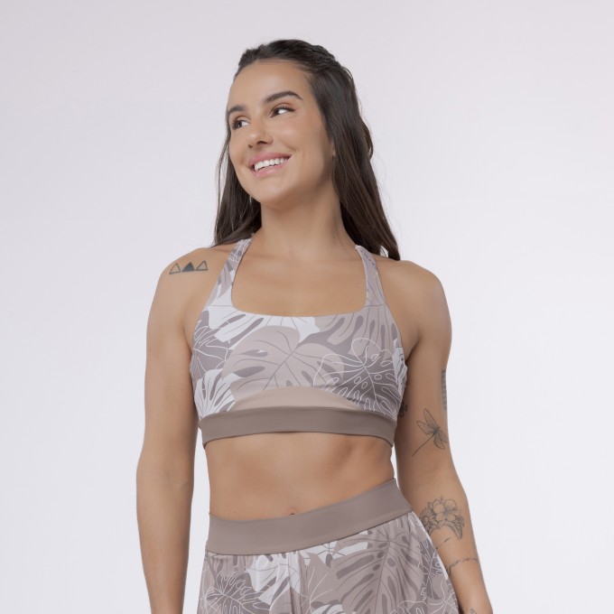 Top Nadador Meia Lua Estampado - Costela Nude
