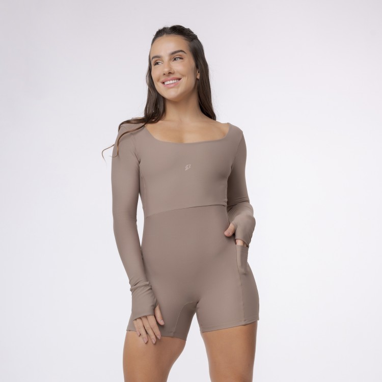 Macaquinho com Bolso Manga Longa Sleek - Marron Trufa
