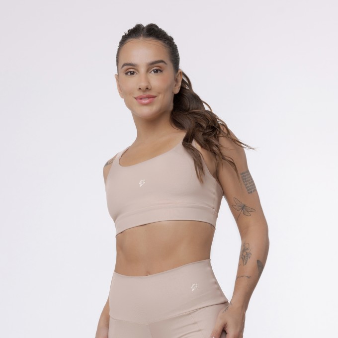 Top Camiseta Alça Elástico - Café com Leite