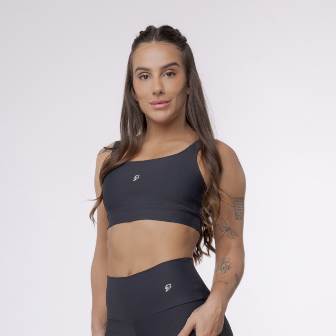 Top Camiseta Alça Elástico - Preto