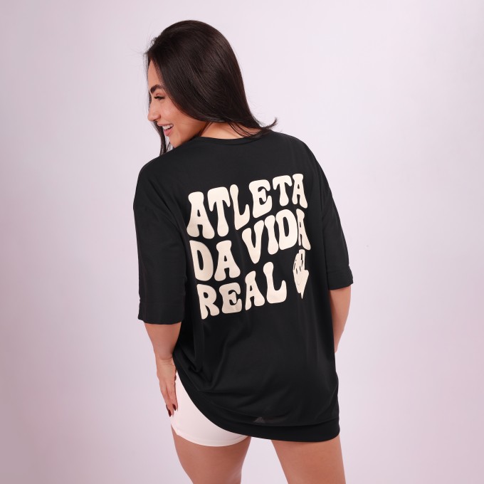 T-SHIRT OVERSIZED SPORT ATLETA - PRETO & OFF WHITE