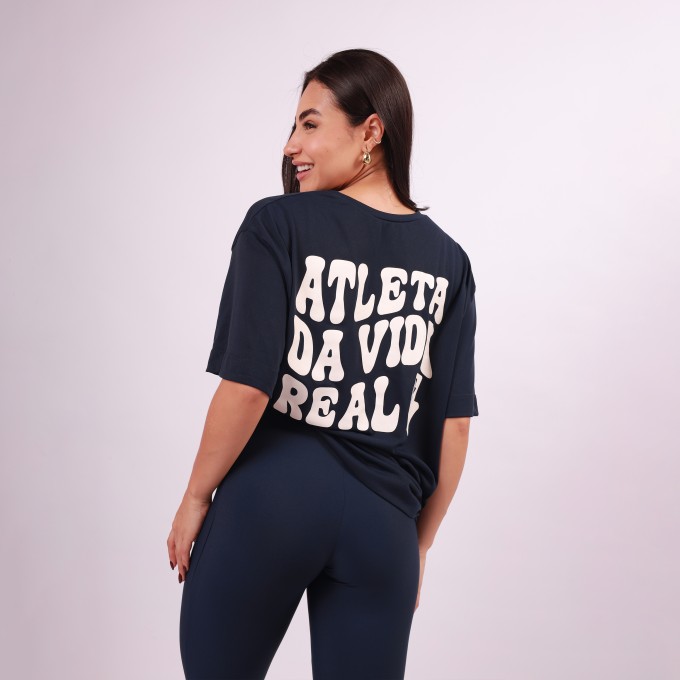 T-SHIRT OVERSIZED SPORT ATLETA - MARINHO e OFF WHITE