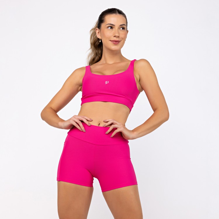 Conjunto Top Camiseta & Short Bolso Unilateral - Pink