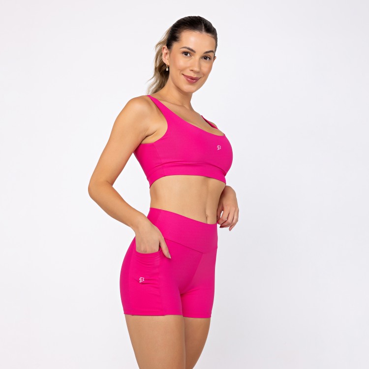 Conjunto Top Camiseta & Short Bolso Unilateral - Pink