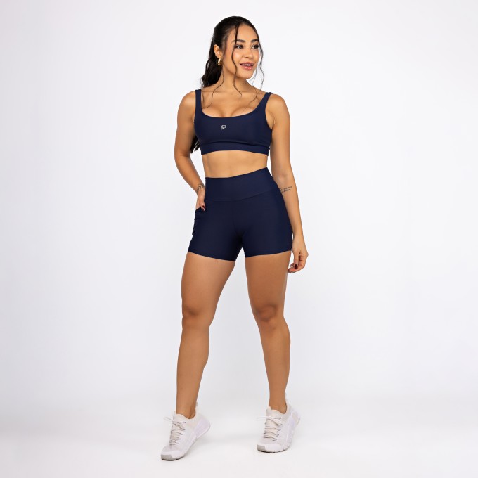 Conjunto Top Camiseta & Short Bolso Unilateral - Marinho Dark