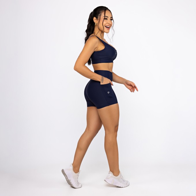 Conjunto Top Camiseta & Short Bolso Unilateral - Marinho Dark