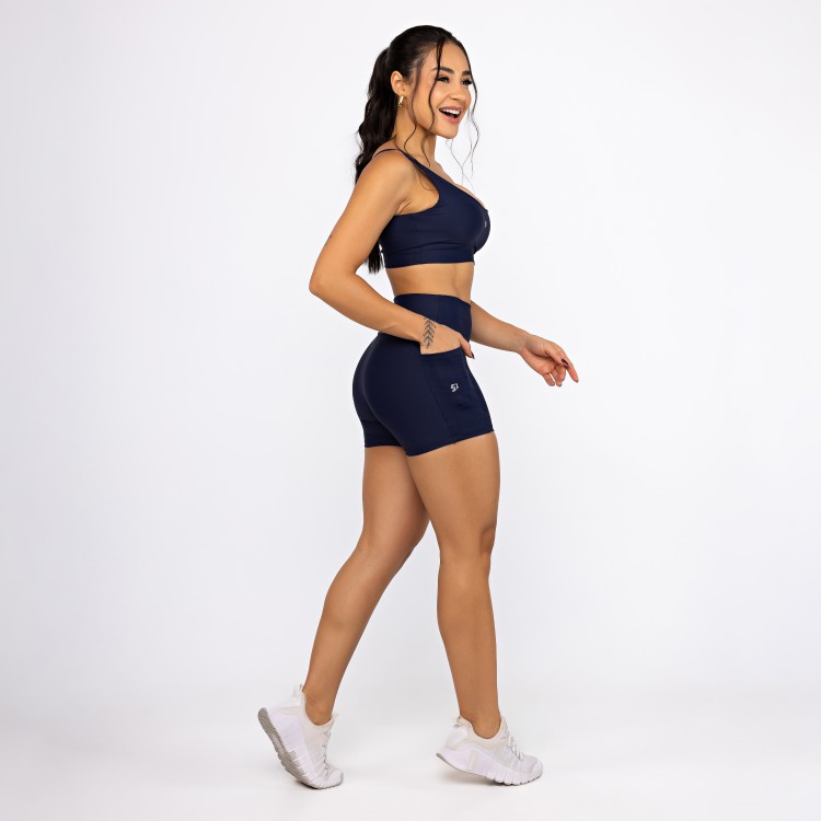 Conjunto Top Camiseta & Short Bolso Unilateral - Marinho Dark