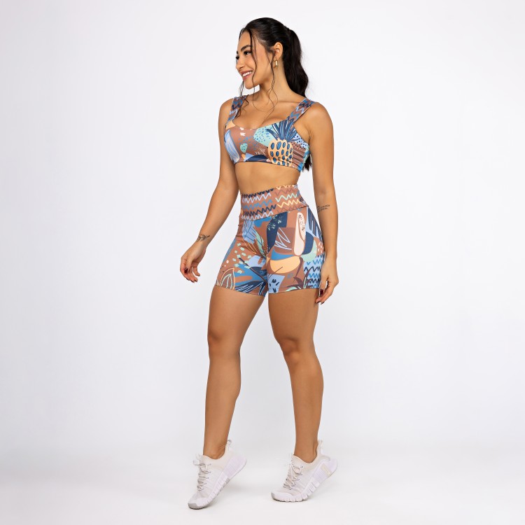 Conjunto Top Vintage Dupla Face & Short Alongado Tropic Pineapple