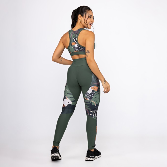 Conjunto Top & Legging Cut Est - Verde Escuro & Tucano