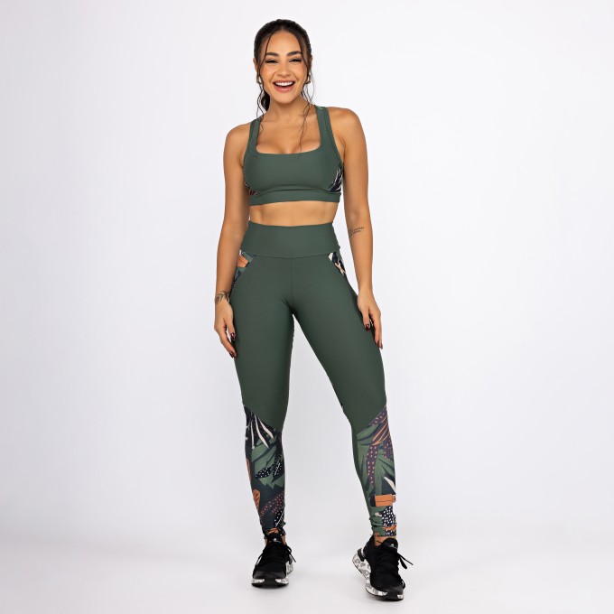 Conjunto Top & Legging Cut Est - Verde Escuro & Tucano