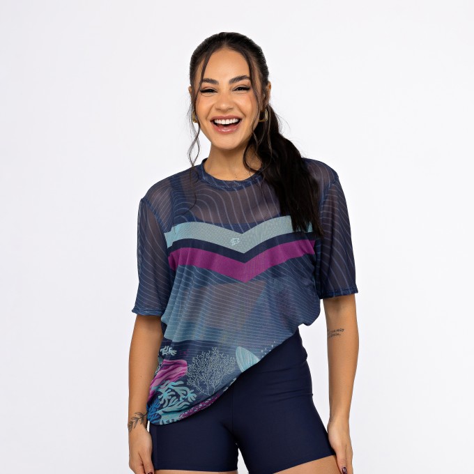 Camisão de Tule Estampado - Deep Ocean
