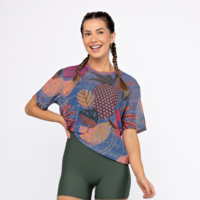 Camisão de Tule Estampado - Tropical Fresh