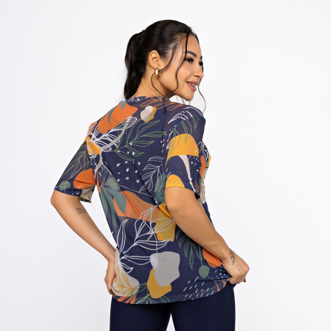 Camisão de Tule Estampado - Folhagem Aurora