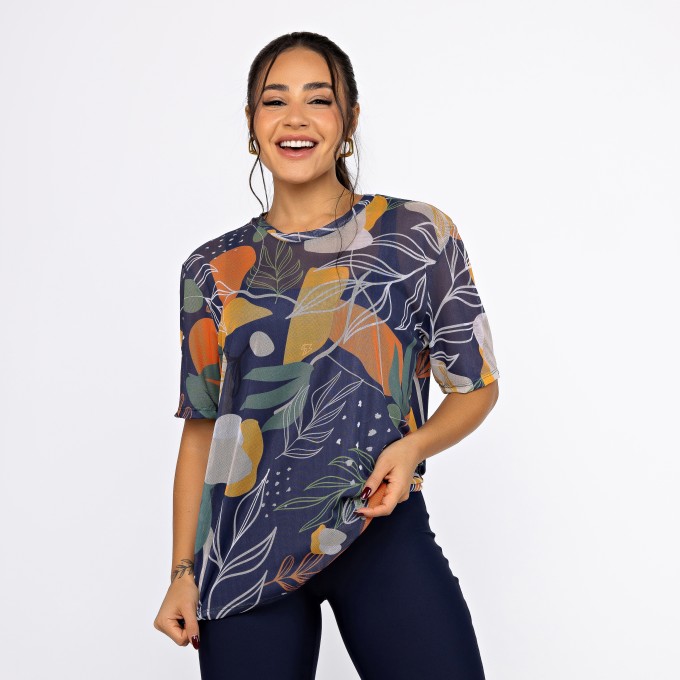 Camisão de Tule Estampado - Folhagem Aurora