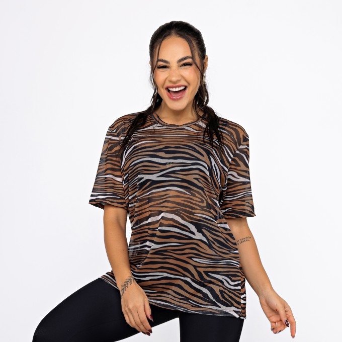 Camisão de Tule Estampado - Safari
