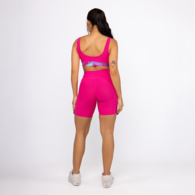 Conjunto Top Camiseta & Bermuda Contour Fit Est - Pink Color Leaf