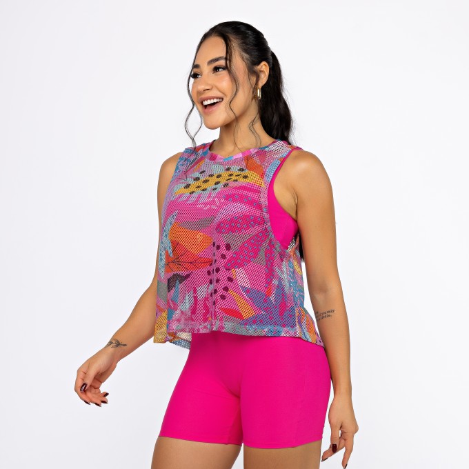 Regata Cropped Tela Estampada - Onça Pop