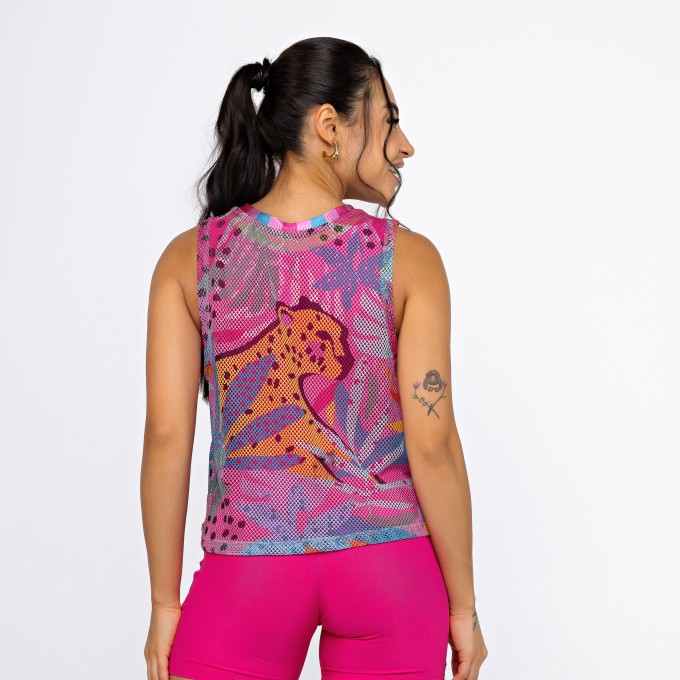 Regata Cropped Tela Estampada - Onça Pop