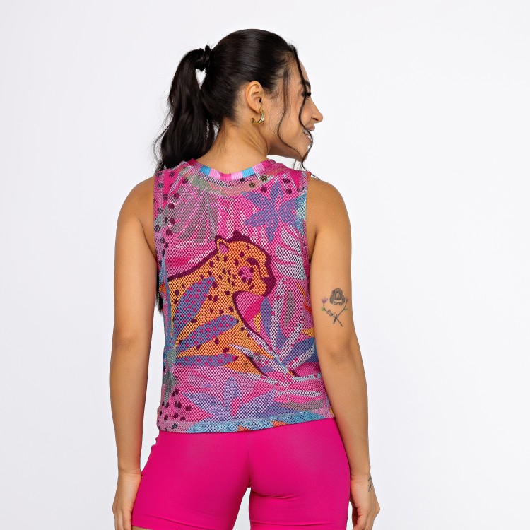 Regata Cropped Tela Estampada - Onça Pop