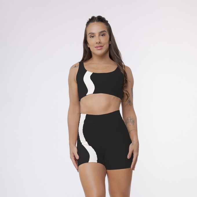 Top Camiseta Wave Bicolor - Preto e Off White