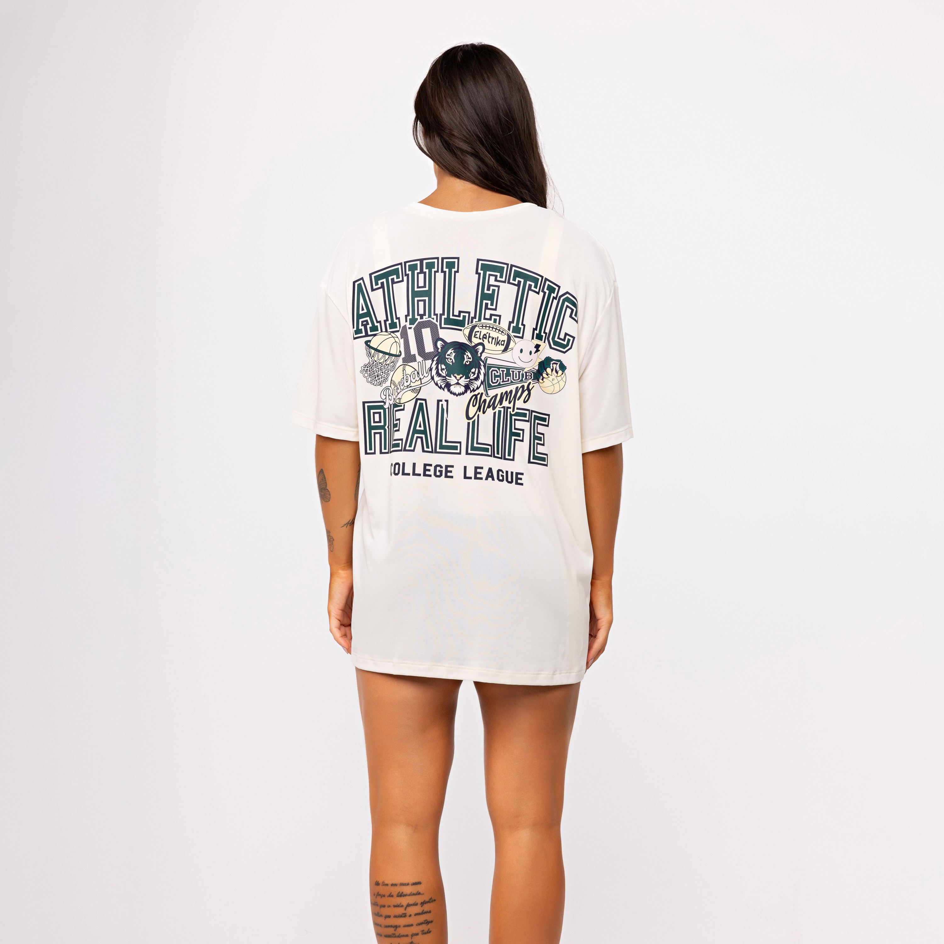 T-shirt Oversized Sport College League - Off White - Eletrika