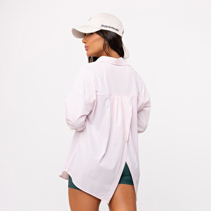 Camisa Oversized Athleisure Tech - Rosa Bebê