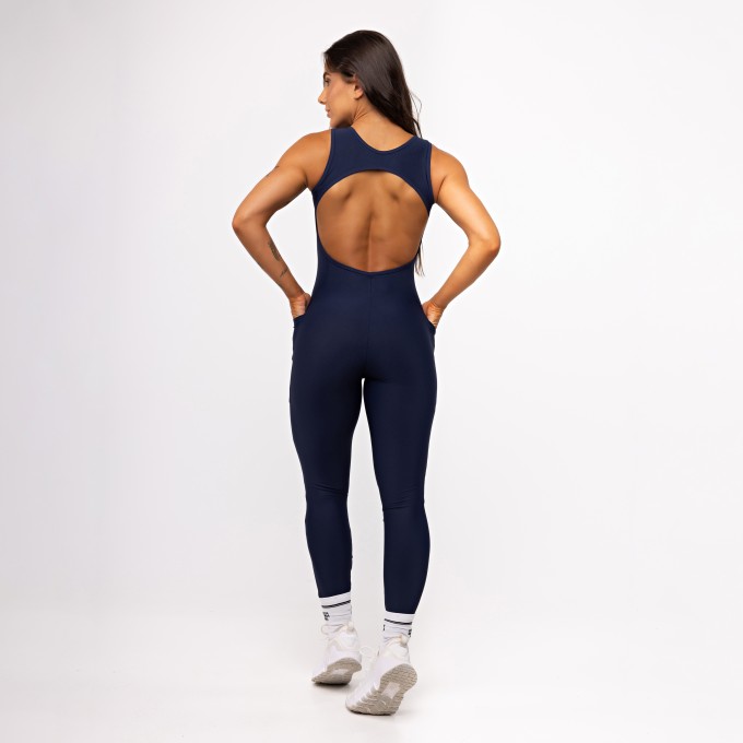 Macacão Open Back com Bolso - Marinho Profundo