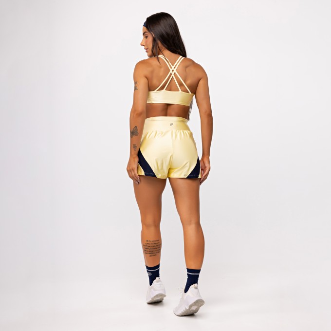 Short Duplo Duo Shine Bicolor - Manteiga & Marinho Profundo