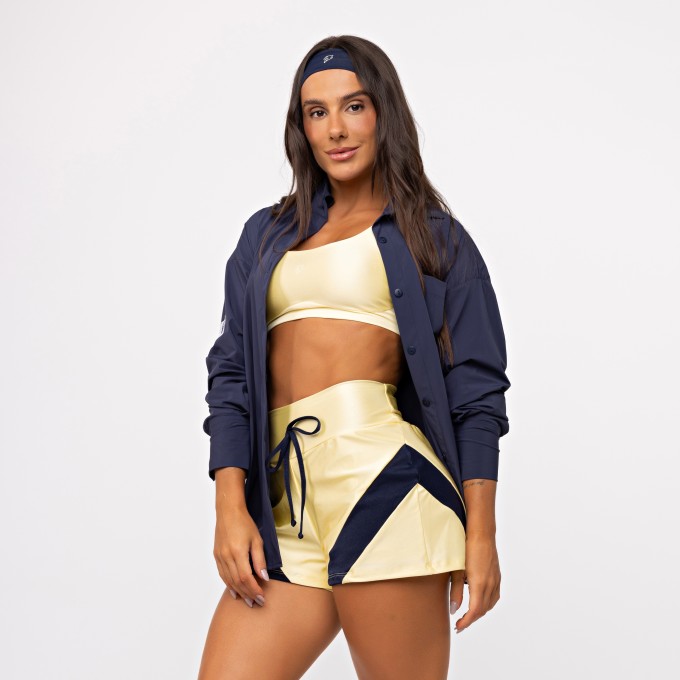 Short Duplo Duo Shine Bicolor - Manteiga & Marinho Profundo