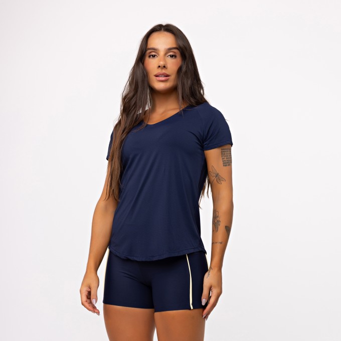 Blusa Basic Gola V - Marinho Profundo
