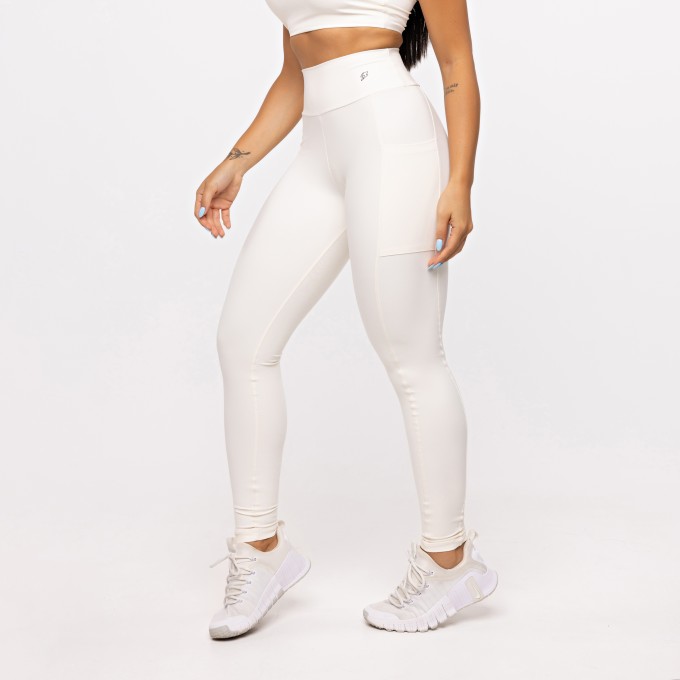 Legging Básica com Bolso - Off White