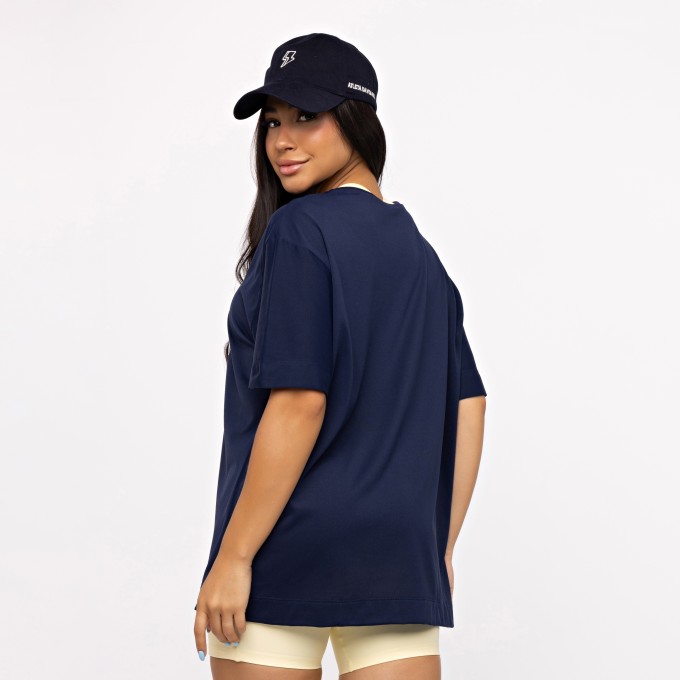T-shirt Oversized Sport College Logo - Marinho Profundo