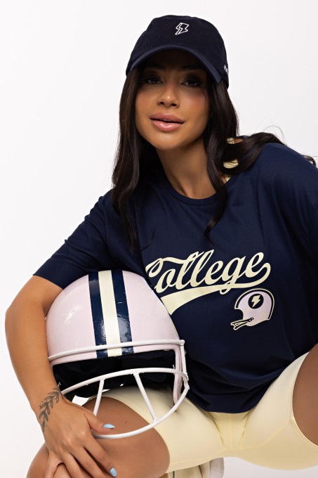 T-shirt Oversized Sport College Logo - Marinho Profundo