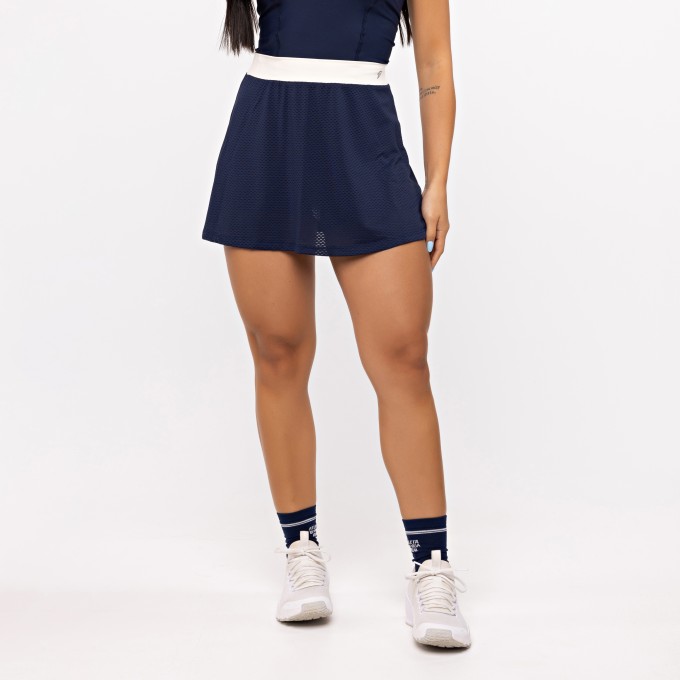 Saia Mesh Godê - Marinho Profundo & Off White