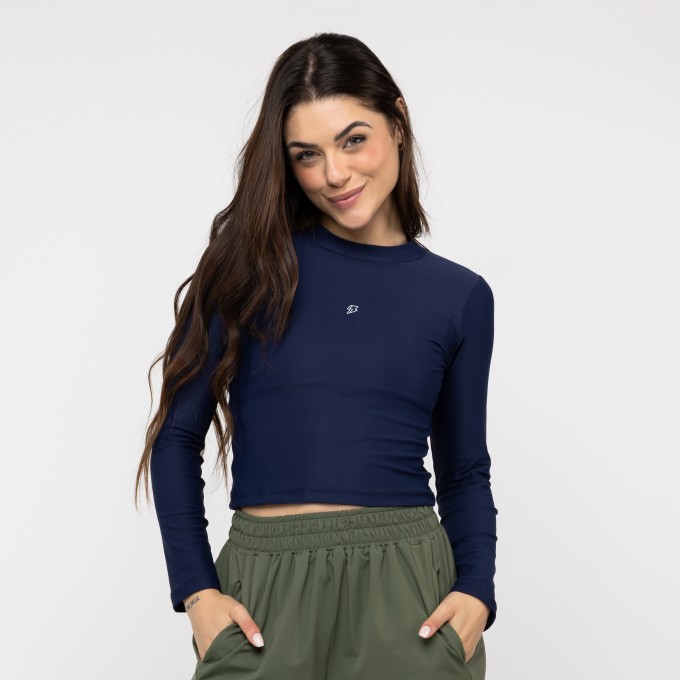 Cropped Manga Longa Skin - Marinho Intenso