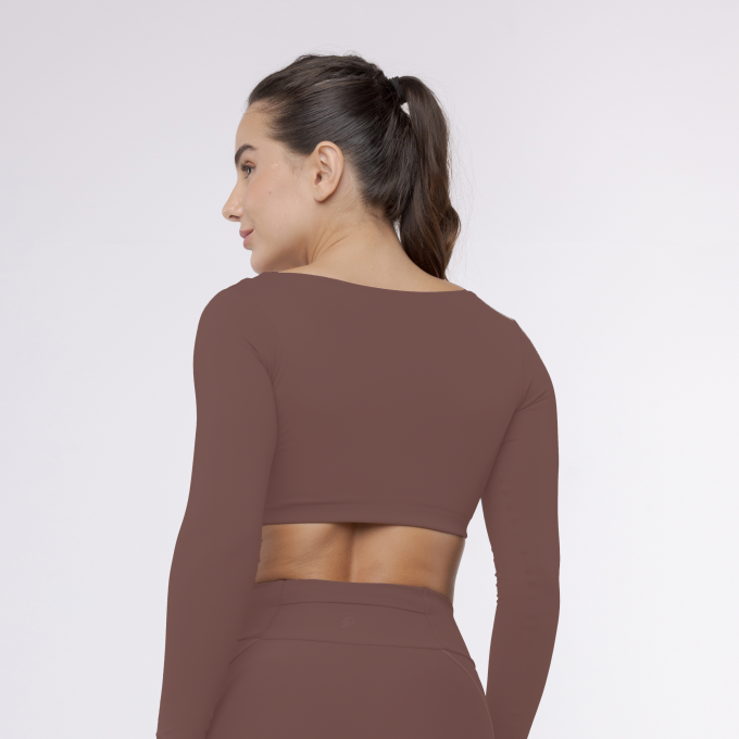 Top Cropped Manga Longa Sleek - Café